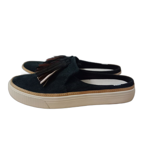 TOMS Women's Sunrise Black Suede Slip On Tassel Sneakers Preppy Retro Size 8 - Picture 4 of 8